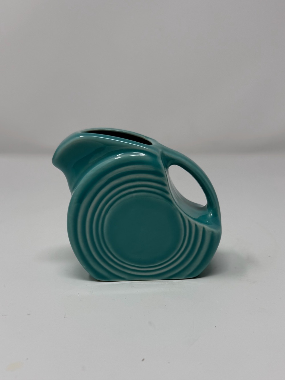 Homer Laughlin Turquoise Fiesta Ware Mini Disk Pitcher with Tag